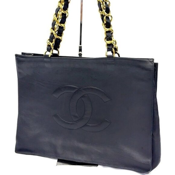 Authentic CHANEL Jumbo XL Shopping Tote Timeless Classic Black Lambskin Vintage - Picture 3 of 16